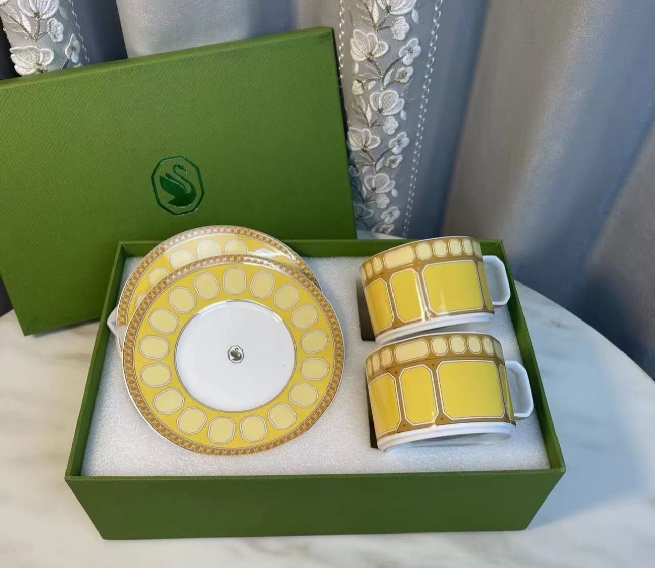 Swarovski tea set of two cups